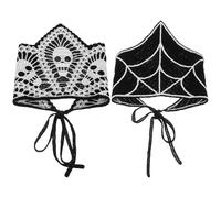 Amosfun 2pezzi Fasce per Capelli in Costume da Donna Sciarpa Gotica Teschio Ragnatela Bandana all Uncinetto Nera per Halloween Accessori per Capelli da Donna e Ragazze