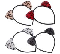 Amosfun 4 Pezzi Fascia per Chioma in Peluche Orecchie di Gatto e Stampa Leopardata, Cerchietto per Feste in Maschera di Halloween e Carnevale, Decorazione Leggera e Comoda per Ragazze