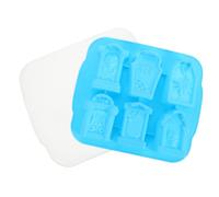 Amosfun 4 pezzi Stampo per Ghiaccio Halloween Forma Tomba Blu con Resistente e Antiaderente per Cocktail e Feste Tema Skull Facile da Sformare