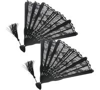 Amosfun 4 Set Ventaglio di Pizzo A Doppio Artificiale Decorazione Muro Wall Decor Ventilatore in Stile retrò Decorazioni A Ventaglio di bambù Panno di Pizzo Black 2 Pezzi * 4