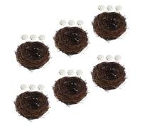 Amosfun 6set Nido per Uccelli in Rattan Artificiale Uova Finte Decorazione Pasquale Resistente alle Intemperie per Giardino Patio e Interni