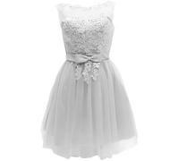 Amosfun Abito da Damigella d'Onore, in Pizzo Corto, Elegante, Abito da Sera, da Sera, da Sposa Morbido Senza Maniche, Grigio (Taglia S) Grigio. XL