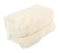 Amosfun Borsa da Viaggio per Cosmetici in Peluche Bianca Cerniera, Portaoggetti da Toilette Leggera e Compatta, Beauty Case Multifunzione per Trucco e Accessori da Viaggio