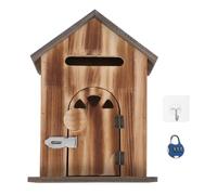 Amosfun Cassetta Postale a Muro in Legno Vintage con Serratura, Cassetta di Sicurezza da Parete per Ingresso, Organizzatore Multiuso per Chiavi e Oggetti Essenziali, Design a Forma