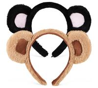 Amosfun Cerchietti Orecchie da Orso in Peluche 2 Pezzi, Fasce Elastiche per Chioma a Forma di Orso, Accessori per Costumi Cosplay Halloween e Feste a Tema, Fasce per Adulti e Selfie