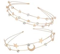 Amosfun Cerchietti Strass Multistrato in Metallo a Forma di Mezzaluna e Stella, Set da 2 Pezzi per Donna e Ragazza, Fasce per Chioma Decorazioni per Feste, Matrimoni e Cosplay