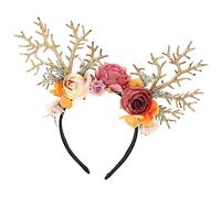 Amosfun Cerchietto per capelli con corna di renna, con fiori e corna d' natalizie, copricapo per bambini, per adulti, per feste