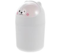 Amosfun Cestino Spazzatura da Scrivania Piccolo Coperchio Scorrevole in Plastica Bianca, Mini Contenitore per Rifiuti da Ufficio e Camera da Letto, Design Animaletto Cartone Animato