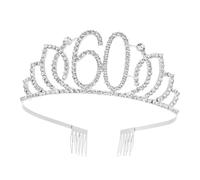 Amosfun Corona Numerica Argento 60 Anni, Copricapo da Donna Elegante Strass, Accessori per Chioma e Decorazione Torta Compleanno Raffinata per Feste e Celebrazioni