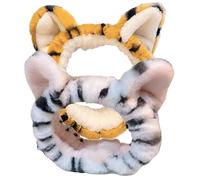 Amosfun Fasce Chioma Larghe in Peluche Orecchie di Tigre 2 Pezzi, Accessori Chioma Donna Comodi per Trucco e Lavaggio Viso, Fascia Elegante e Morbida