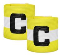 Amosfun Fasce da Capitano Calcio Regolabili in Nylon 9x30 Cm, Set 2 Pezzi Color Giallo e Bianco, Fascia da Braccio Elastica per Adulti, Accessori Sportivi per Allenamento e Partite