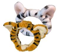 Amosfun Fasce per Chioma da Donna a Fascia Larga Elasticizzata in Peluche Orecchie di Tigre Comoda 2 Pezzi per Make-up e Lavaggio del Viso