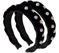 Amosfun Fasce per Chioma da Donna in Velluto Nero Perle, Cerchietti Larghi Elastici 2 Pezzi, Accessori Eleganti per Chioma per Uso Quotidiano, Lavoro, Scuola e Viaggi