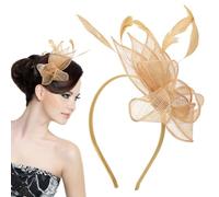Amosfun Fascia per capelli da cocktail, per feste di tè, fascinator, per donne, cappello di Natale, copricapo per cappelli, parrucca fascinatori da donna, oro, 22X18X5CM