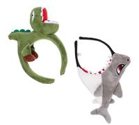 Amosfun Fascia per Chioma a Forma di Squalo e Dinosauro, Copricapo Decorativo per Feste, Accessorio Divertente e Creativo per Giochi in Maschera, Set da 2 Pezzi