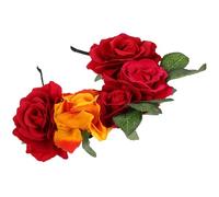 Amosfun Fascia per Chioma Grandi Rose Finte Rosse e Arancioni, Accessorio Decorativo per Feste e Matrimoni, Cerchietto Elegante per Foto e Cosplay, Fascia per Donna per Eventi Speciali