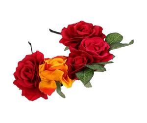 Amosfun Fascia per Chioma Grandi Rose Finte Rosse e Arancioni, Accessorio Decorativo per Feste e Matrimoni, Cerchietto Elegante per Foto e Cosplay, Fascia per Donna per Eventi Speciali