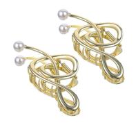 Amosfun Fermagli per Chioma a Forma di Nota Musicale da Donna, Clip ad Artiglio in Metallo Dorato con Perle, Set da 2 Pezzi per Chioma Sottili e Spessi, Accessori lo Styling Quotidiano