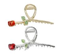 Amosfun Fermagli per Chioma a Mascella in Metallo 2 Pezzi, Clip a Artiglio a Forma di Fiore Rosso, Accessori per Chioma Spessi e Sottili, Eleganti per Ragazze e Donne in Tutte le
