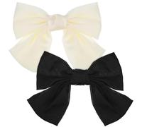 Amosfun Fermagli per Chioma Fiocco Grande da Donna, Clip per Chioma da Ragazza in Confezione da 2 Pezzi (nero e Beige), Accessori per Acconciature Quotidiane e Feste