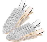 Amosfun Fermagli per Chioma senza Pieghe Strass 4 Pezzi, Mollette Piatte Antipiega in Metallo per Styling Donna, Clip Eleganti per Frangia Dorate e Argento per Uso Quotidiano