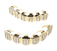 Amosfun Grillz Hip Hop Oro in Metallo e Cristallo per Performance Rap | Accessori Finte per Denti, Effetto Brillante e Texture , Uso Versatile per Street Photography