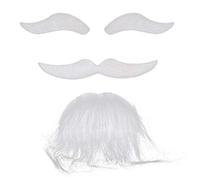 Amosfun, kit di tre pezzi per Halloween, autoadesivo, per sopracciglia, baffi, barba, capelli, cosplay, travestimenti, feste in maschera (bianco)