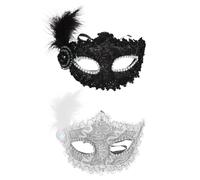 Amosfun Maschera da Festa in Maschera Piume Set 2 Pezzi Bianco e Nero Decorazione Elegante e Plastica per Carnevale e Halloween per Donne Adulte