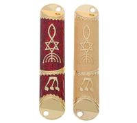 Amosfun Mezuzah per Ingresso e Preghiere in Metallo Pergamena Decorativa, Custodia per Stipite Porta 2 Pezzi Rosso e Oro, Benedizione Religiosa Ebraica per Inaugurazione Casa e
