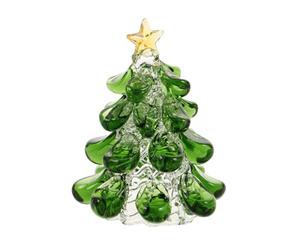 Amosfun Mini Albero Di Natale in Cristallo Verde Con Puntale a Stella Statuina Decorativa Da Tavolo in Vetro E Polvere Di Ceramica Centrotavola Natalizio Compatto Per Scrivania E Caminetto