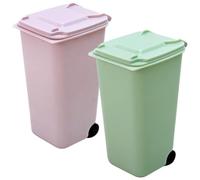 Amosfun Mini Cestino da Scrivania con Coperchio 2 Pezzi, Bidone Salvaspazio in Pp per Piccoli Rifiuti e Portapenne, Compatto per Camera da Letto, Ufficio e Viaggio, Colori Verde e Rosa