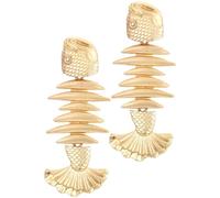 Amosfun Orecchini a Bottone da Donna a Forma di Lisca di Pesce, Ornamento le Orecchie Dorato, Design Creativo Resistente e Chic, per Feste e Regali Eleganti Colore Casuale