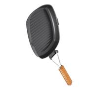 Amosfun Padella Per Barbecue Portatile Da Esterno 20 Cm Piccola Con Manico in Legno Pieghevole Per Campeggio Escursionismo E Barbecue in Giardino