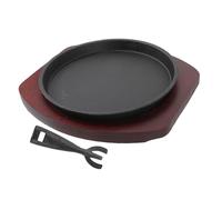 Amosfun Piastra Barbecue Tonda in Spesso Antiaderente con Base in Legno per Grigliare Bistecche e Vassoio da Portata e Leggero per Uso Colore Casuale Colore Casuale