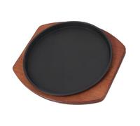 Amosfun Piastra Rotonda in Ferro per Bistecche con Base in Legno, Resistente ad Alte Temperature, per Barbecue e Cena, Set da 1 Pezzo
