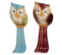 Amosfun Poggiamestolo e Poggia Cucchiaio in Ceramica Vintage Design Gufo, Set da 2 Pezzi (rosso e Blu), Accessori da Cucina Decorativi e Pratici per Uso Domestico e Ristorazione