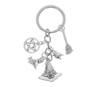 Amosfun Portachiavi con ciondolo a forma di cappello di strega, scopa, con anello spaccato, per portachiavi auto, borsa e telefono