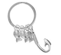 Amosfun Portachiavi Con Pesce in Lega Argento Design Unico E Creativo Regalo Perfetto Per Amanti Della Pesca Dimensioni Compatte 3.0 * 1.3 * 0.2 Cm