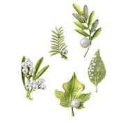 Amosfun Set 5 Spille da Abito a Foglia Verde Decorazione di Perle, Lega Resistente, Design Elegante e Delicato per Donna, Perfette per Compleanni e Cerimonie Stili multipli