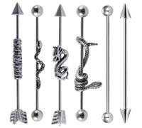 Amosfun Set 6 Pezzi Orecchini a Bottone in Acciaio Inox Bilanciere Industriale per Piercing Cartilagine da Donna, Accessori Punk Moda Casual e Formale