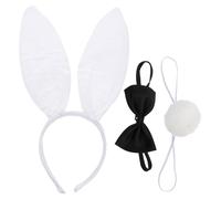 Amosfun Set Accessori Costume da Coniglio Copricapo Orecchie, Fascia Chioma Fiocco e Coda in Materiale Leggero per Festa in Maschera, Cosplay e Carnevale Colore Casuale