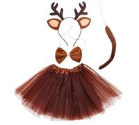 Amosfun Set Costume Renna Bambina Con Cerchietto Renna Gonna Tutu in Mesh Coda E Spilla Decorativa Per Feste Di Carnevale Halloween E Tema Animali