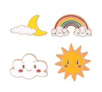 Amosfun Set di 4 Spilli Creativi in Lega a Forma di Sole, Mezzaluna, Arcobaleno e Nuvola per Donna e Ragazzi, Decorazione per Camicie e Borse