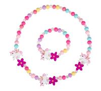 Amosfun Set Di Gioielli Bambini in Legno Con Unicorno, Collana E Bracciale Colorati, Regalo Per Compleanno, Feste E Accessori Costume
