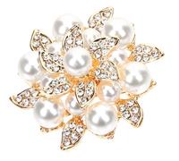 Amosfun Spilla per Abiti da Donna Doppio Strato a Forma di Foglia, Decorazione Perle e Strass, Spilla da Bavero in Metallo Dorato per Sciarpe, Cappelli e Occasioni Speciali