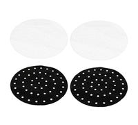 Amosfun Tappetino in Silicone Termoresistente per Friggitrice ad Aria e Vaporiera, Set 4 Pezzi Riutilizzabili Fori di Ventilazione, Accessorio Cucina Nero e Bianco da 19,5 Cm per Cottura