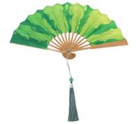 Amosfun Ventaglio Pieghevole in bambù con Nappa Forma di Anguria Ventaglio Portatile in bambù per Danza Feste e Festival