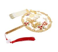 Amosfun Ventaglio Rotondo Vintage Cinese con Manico per Matrimonio Ventaglio Realizzato a Mano in Stile Tradizionale Hanfu Decorazione Culturale Elegante per Sposa e Invitati