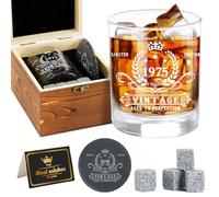 Amosking 50° regalo di compleanno per uomini, vintage 1975, set di vetro da whisky, scatola di legno, pietre da whisky, poster anniversario per sottobicchieri, idee regalo di compleanno per lui,