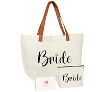 Amosking Borsa da sposa in tela con borsa per cosmetici, regalo di nozze per sposa e doccia, addio al nubilato, fidanzamento, luna di miele, viaggio in spiaggia, signorina a donna, sposa